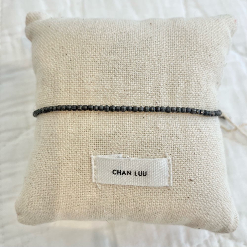 Chan Luu Sterling Silver Gunmetal-color Beaded Pull-tie Bracelet